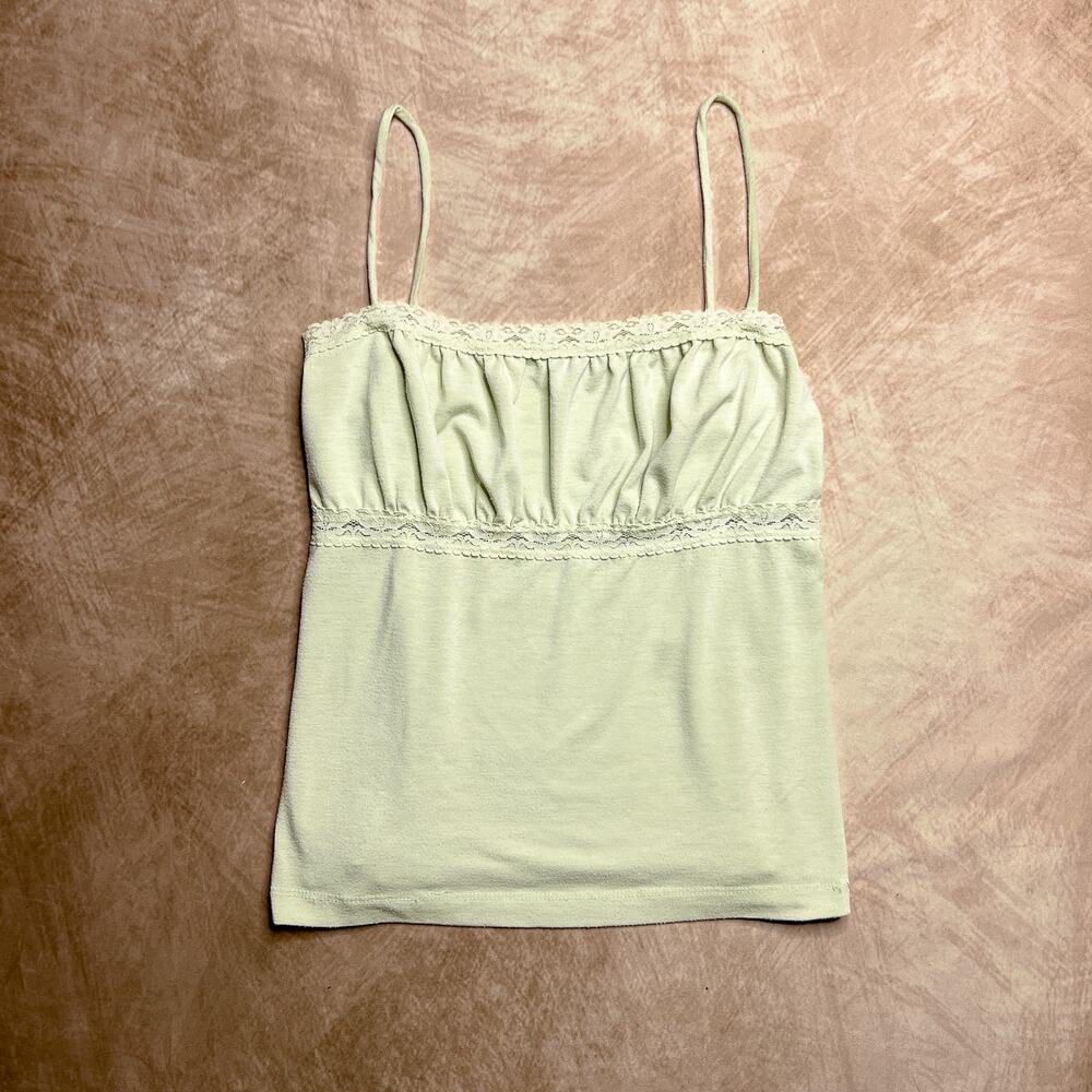 AZIZ Vintage 90s Ruched Empire Waist Tank Top Light Green Sleeveless Women's L